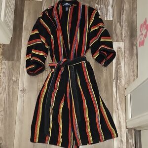 Vintage Stafford Black Robe with Multicolor Stripes 100% Cotton Terry